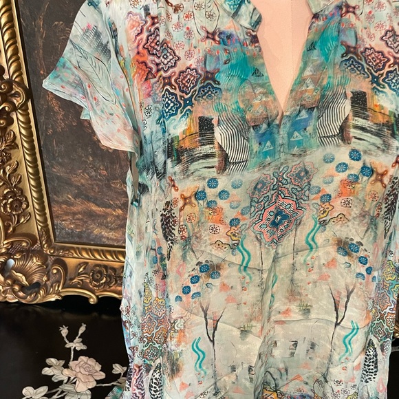 Sundance Tolani Feathers Jasmita Seafoam Shift Dress Size Small - Picture 2 of 3